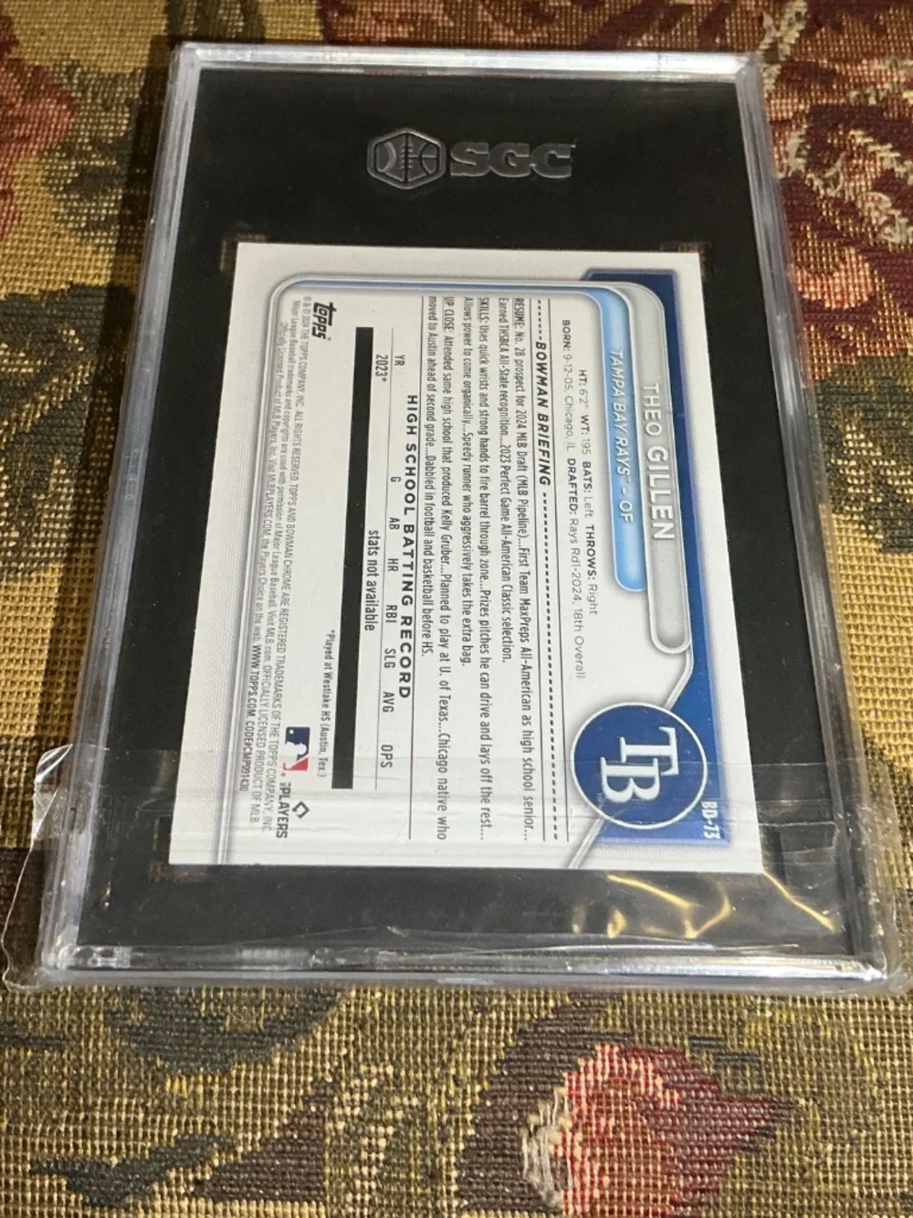 2024 Bowman Draft BD-73 Theo Gillen 1st Bowman Rookie card graded SGC 9.5